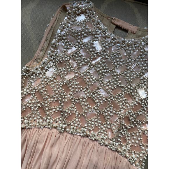 Vintage 60s Pink Silk Chiffon Maxi Dress Beaded Bodice Estelle Allardale | S/M - Picture 10 of 10